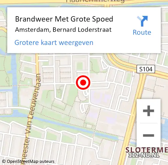 Locatie op kaart van de 112 melding: Brandweer Met Grote Spoed Naar Amsterdam, Bernard Loderstraat op 16 augustus 2018 11:32