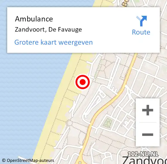 Locatie op kaart van de 112 melding: Ambulance Zandvoort, De Favauge op 16 augustus 2018 11:35