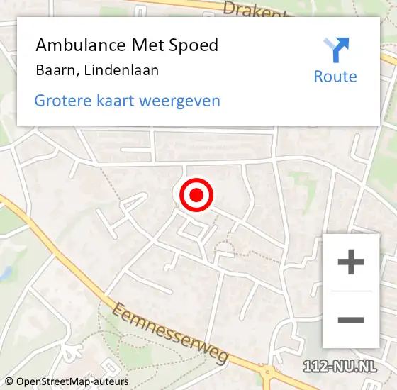 Locatie op kaart van de 112 melding: Ambulance Met Spoed Naar Baarn, Lindenlaan op 16 augustus 2018 11:50