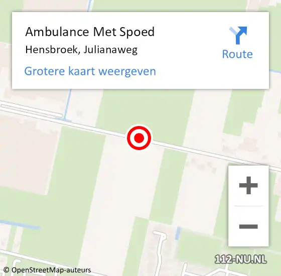 Locatie op kaart van de 112 melding: Ambulance Met Spoed Naar Hensbroek, Julianaweg op 16 augustus 2018 12:34