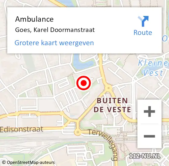 Locatie op kaart van de 112 melding: Ambulance Goes, Karel Doormanstraat op 16 augustus 2018 12:38