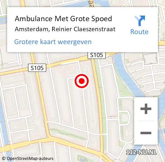 Locatie op kaart van de 112 melding: Ambulance Met Grote Spoed Naar Amsterdam, Reinier Claeszenstraat op 16 augustus 2018 12:51