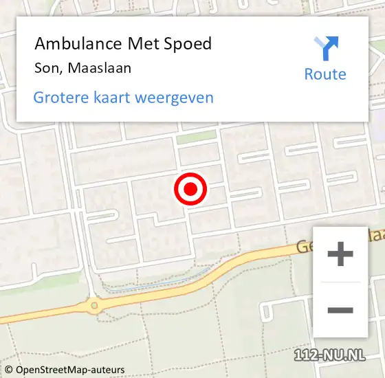 Locatie op kaart van de 112 melding: Ambulance Met Spoed Naar Son, Maaslaan op 16 augustus 2018 13:06
