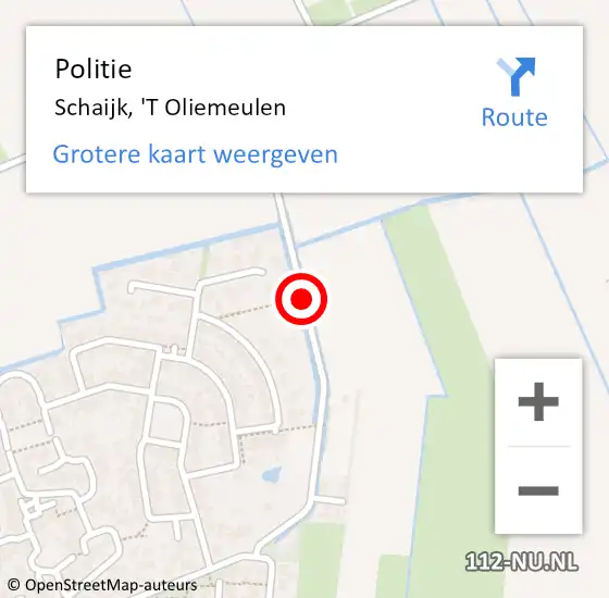 Locatie op kaart van de 112 melding: Politie Schaijk, 'T Oliemeulen op 16 augustus 2018 14:42