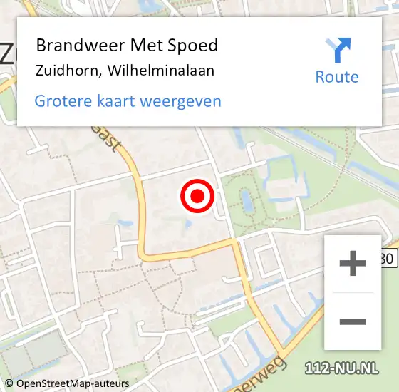 Locatie op kaart van de 112 melding: Brandweer Met Spoed Naar Zuidhorn, Wilhelminalaan op 16 augustus 2018 14:54