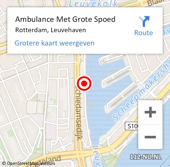 Locatie op kaart van de 112 melding: Ambulance Met Grote Spoed Naar Rotterdam, Leuvehaven op 16 augustus 2018 14:56