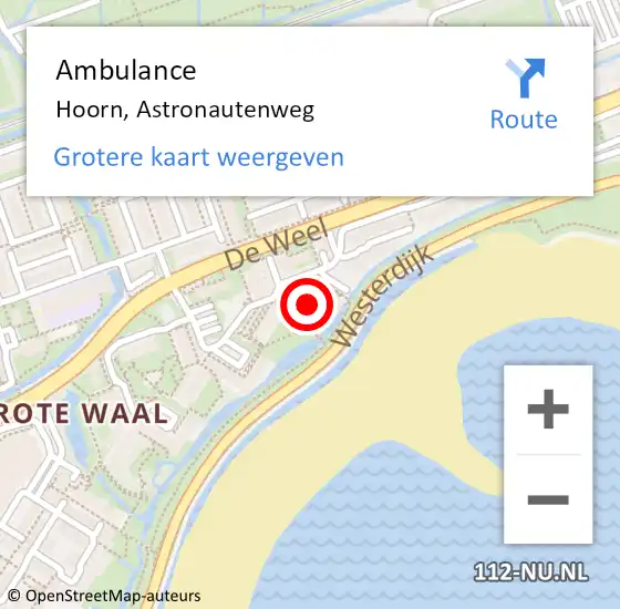 Locatie op kaart van de 112 melding: Ambulance Hoorn, Astronautenweg op 16 augustus 2018 15:08