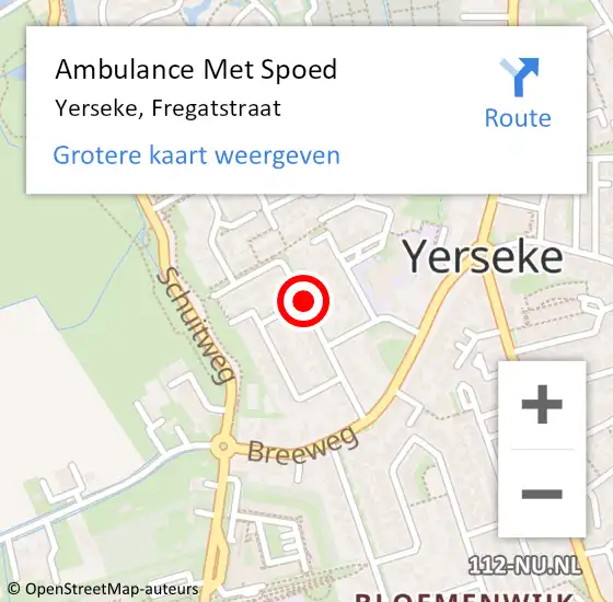 Locatie op kaart van de 112 melding: Ambulance Met Spoed Naar Yerseke, Fregatstraat op 16 augustus 2018 15:30
