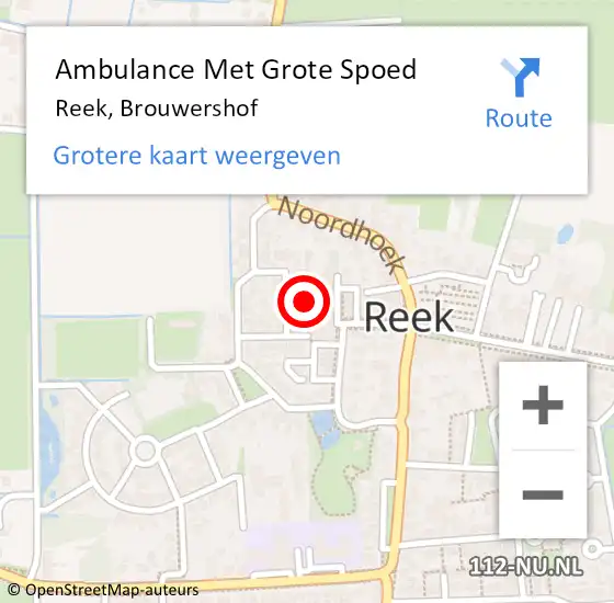 Locatie op kaart van de 112 melding: Ambulance Met Grote Spoed Naar Reek, Brouwershof op 16 augustus 2018 15:49