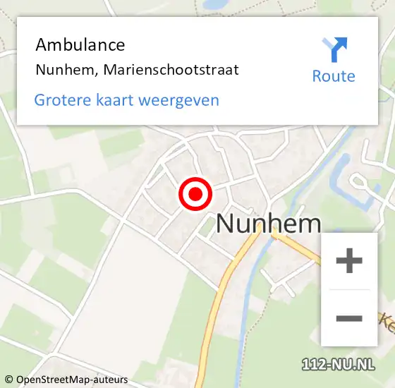 Locatie op kaart van de 112 melding: Ambulance Nunhem, Marienschootstraat op 16 augustus 2018 15:49