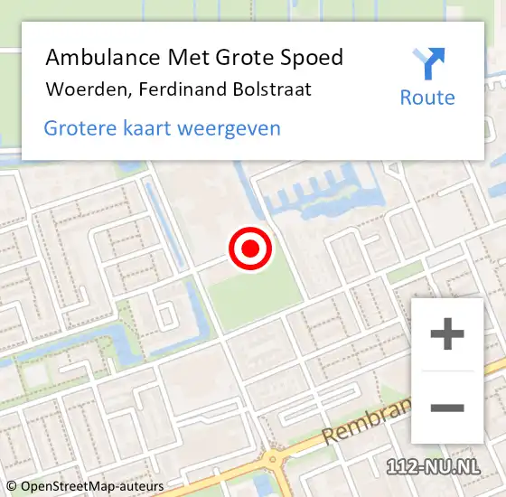 Locatie op kaart van de 112 melding: Ambulance Met Grote Spoed Naar Woerden, Ferdinand Bolstraat op 16 augustus 2018 16:40