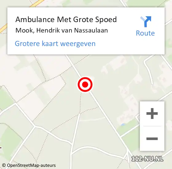 Locatie op kaart van de 112 melding: Ambulance Met Grote Spoed Naar Mook, Hendrik van Nassaulaan op 16 augustus 2018 17:01