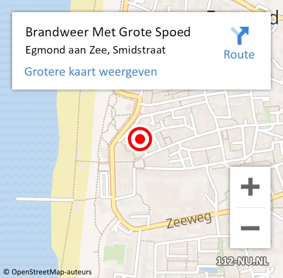 Locatie op kaart van de 112 melding: Brandweer Met Grote Spoed Naar Egmond aan Zee, Smidstraat op 16 augustus 2018 17:29