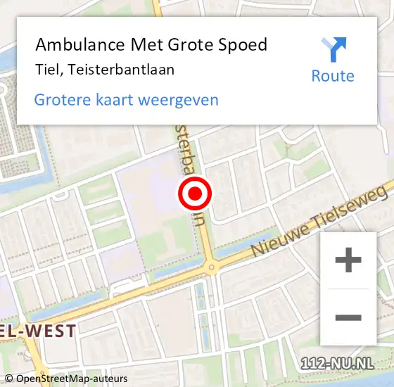 Locatie op kaart van de 112 melding: Ambulance Met Grote Spoed Naar Tiel, Teisterbantlaan op 16 augustus 2018 18:10