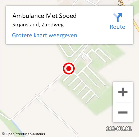 Locatie op kaart van de 112 melding: Ambulance Met Spoed Naar Sirjansland, Zandweg op 16 augustus 2018 18:59