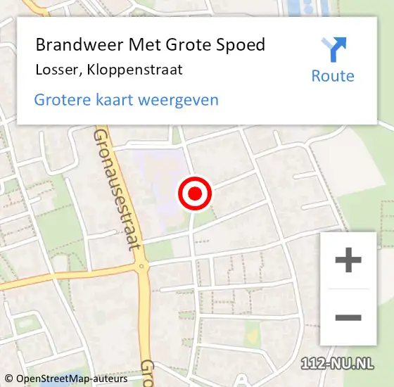 Locatie op kaart van de 112 melding: Brandweer Met Grote Spoed Naar Losser, Kloppenstraat op 16 augustus 2018 19:22