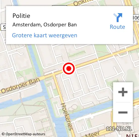 Locatie op kaart van de 112 melding: Politie Amsterdam, Osdorper Ban op 16 augustus 2018 21:07