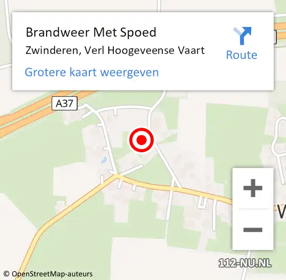 Locatie op kaart van de 112 melding: Brandweer Met Spoed Naar Zwinderen, Verl Hoogeveense Vaart op 16 augustus 2018 21:15