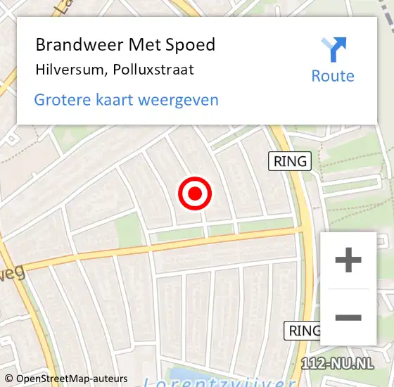 Locatie op kaart van de 112 melding: Brandweer Met Spoed Naar Hilversum, Polluxstraat op 16 augustus 2018 21:15