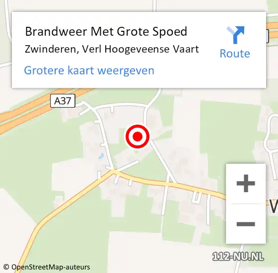 Locatie op kaart van de 112 melding: Brandweer Met Grote Spoed Naar Zwinderen, Verl Hoogeveense Vaart op 16 augustus 2018 21:16