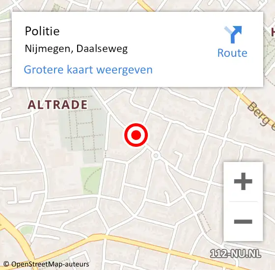 Locatie op kaart van de 112 melding: Politie Nijmegen, Daalseweg op 16 augustus 2018 21:27