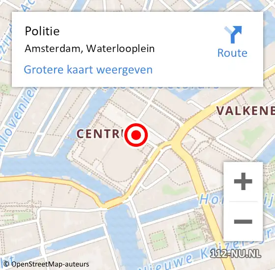 Locatie op kaart van de 112 melding: Politie Amsterdam, Waterlooplein op 16 augustus 2018 22:31
