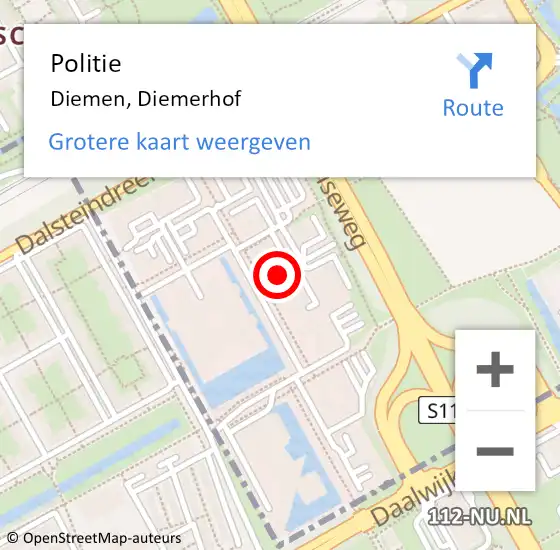 Locatie op kaart van de 112 melding: Politie Diemen, Diemerhof op 16 augustus 2018 22:33
