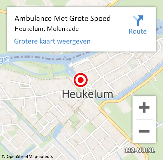 Locatie op kaart van de 112 melding: Ambulance Met Grote Spoed Naar Heukelum, Molenkade op 16 augustus 2018 23:13