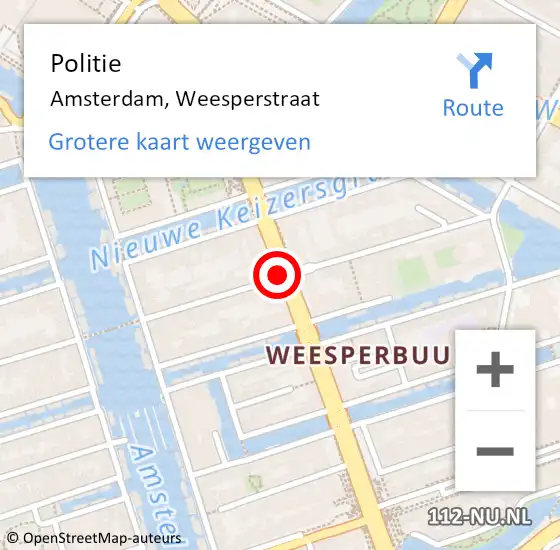 Locatie op kaart van de 112 melding: Politie Amsterdam, Weesperstraat op 17 augustus 2018 00:15
