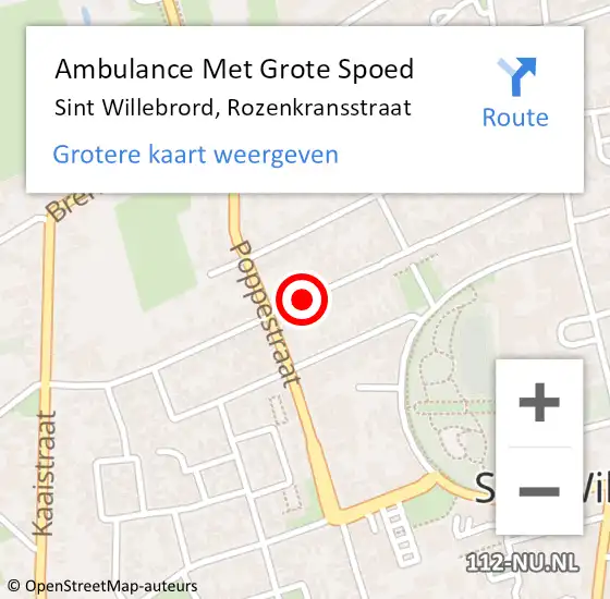 Locatie op kaart van de 112 melding: Ambulance Met Grote Spoed Naar Sint Willebrord, Rozenkransstraat op 17 augustus 2018 00:57