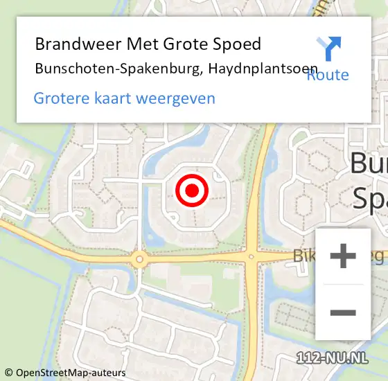 Locatie op kaart van de 112 melding: Brandweer Met Grote Spoed Naar Bunschoten-Spakenburg, Haydnplantsoen op 17 augustus 2018 01:08