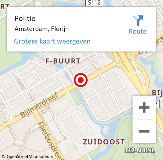 Locatie op kaart van de 112 melding: Politie Amsterdam, Florijn op 17 augustus 2018 01:41