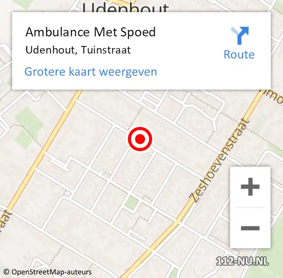 Locatie op kaart van de 112 melding: Ambulance Met Spoed Naar Udenhout, Tuinstraat op 17 augustus 2018 02:10