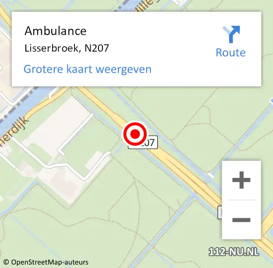 Locatie op kaart van de 112 melding: Ambulance Lisserbroek, N207 op 17 augustus 2018 03:46