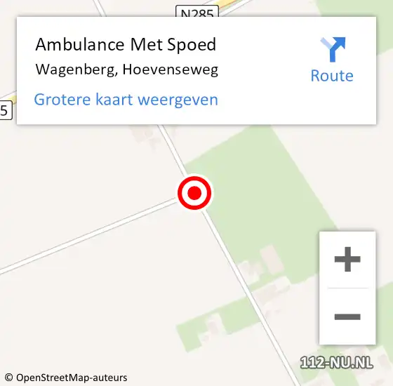 Locatie op kaart van de 112 melding: Ambulance Met Spoed Naar Wagenberg, Hoevenseweg op 17 augustus 2018 04:41