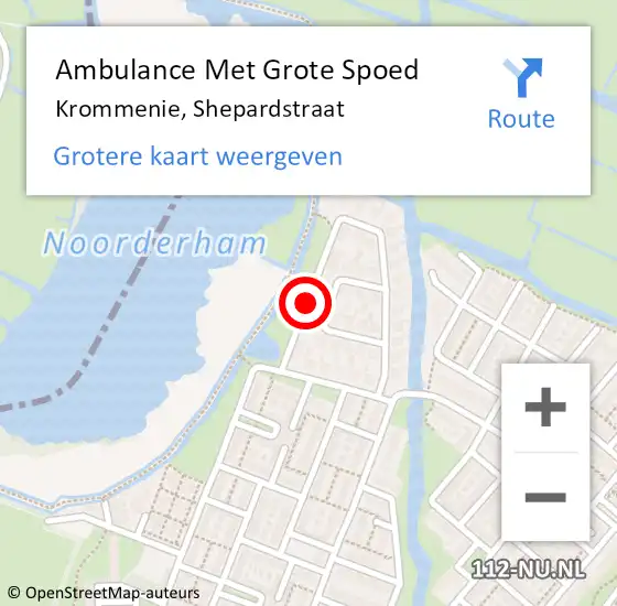 Locatie op kaart van de 112 melding: Ambulance Met Grote Spoed Naar Krommenie, Shepardstraat op 17 augustus 2018 04:48