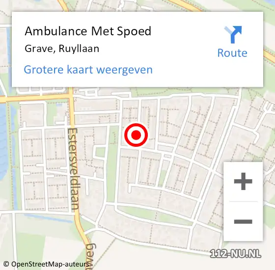 Locatie op kaart van de 112 melding: Ambulance Met Spoed Naar Grave, Ruyllaan op 17 augustus 2018 06:47