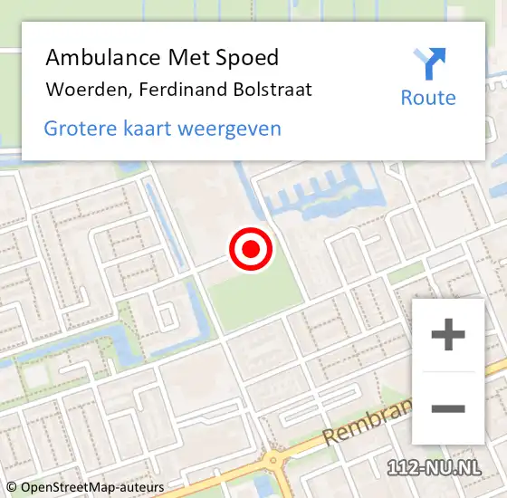 Locatie op kaart van de 112 melding: Ambulance Met Spoed Naar Woerden, Ferdinand Bolstraat op 17 augustus 2018 08:13