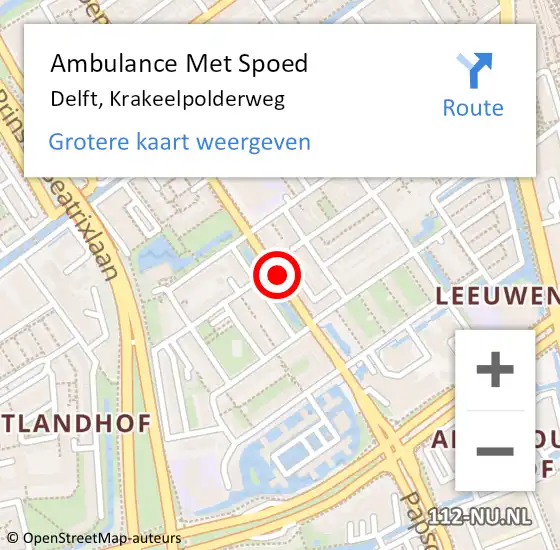 Locatie op kaart van de 112 melding: Ambulance Met Spoed Naar Delft, Krakeelpolderweg op 17 augustus 2018 11:03