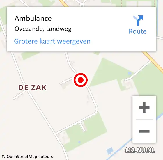 Locatie op kaart van de 112 melding: Ambulance Ovezande, Landweg op 17 augustus 2018 11:26