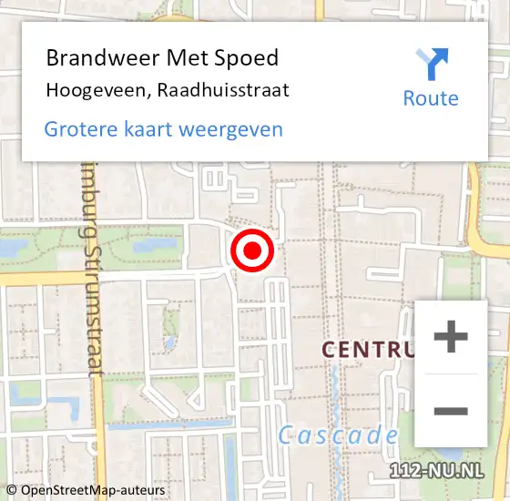 Locatie op kaart van de 112 melding: Brandweer Met Spoed Naar Hoogeveen, Raadhuisstraat op 17 augustus 2018 11:55