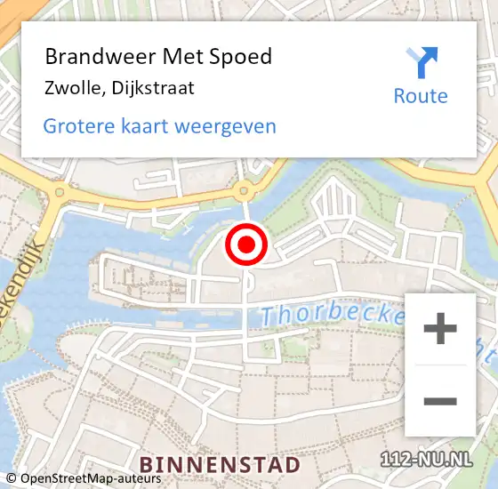 Locatie op kaart van de 112 melding: Brandweer Met Spoed Naar Zwolle, Dijkstraat op 17 augustus 2018 13:14