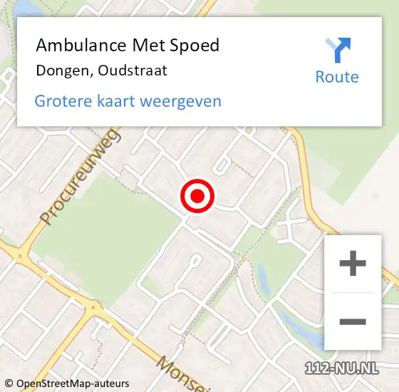 Locatie op kaart van de 112 melding: Ambulance Met Spoed Naar Dongen, Oudstraat op 17 augustus 2018 13:32