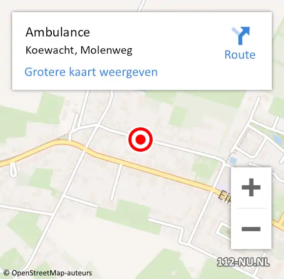 Locatie op kaart van de 112 melding: Ambulance Koewacht, Molenweg op 17 augustus 2018 13:35