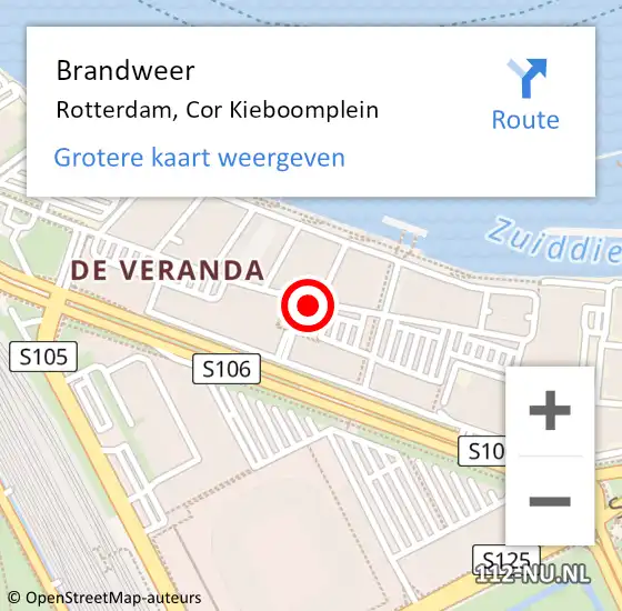 Locatie op kaart van de 112 melding: Brandweer Rotterdam, Cor Kieboomplein op 17 augustus 2018 14:08