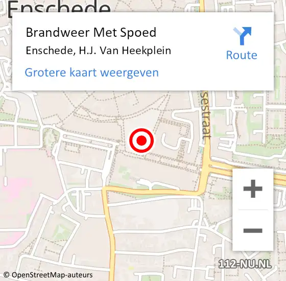 Locatie op kaart van de 112 melding: Brandweer Met Spoed Naar Enschede, H.J. Van Heekplein op 17 augustus 2018 14:16