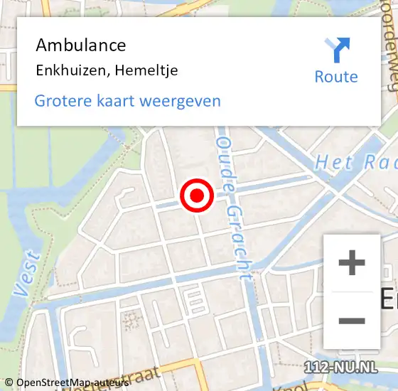 Locatie op kaart van de 112 melding: Ambulance Enkhuizen, Hemeltje op 17 augustus 2018 14:27