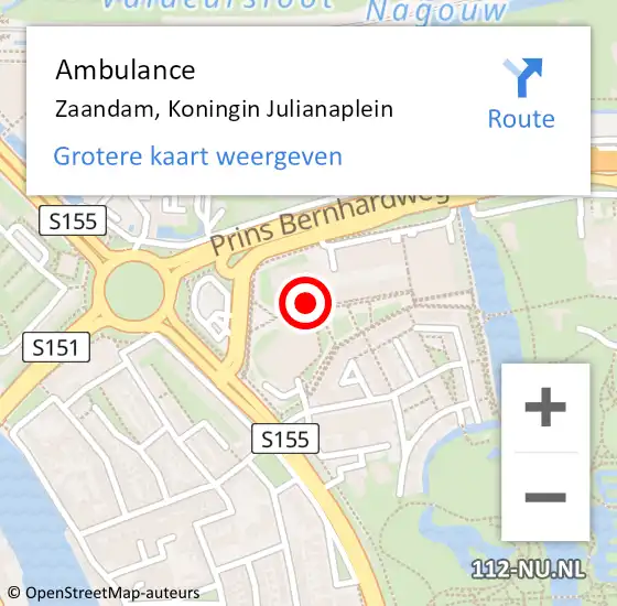 Locatie op kaart van de 112 melding: Ambulance Zaandam, Koningin Julianaplein op 17 augustus 2018 14:41
