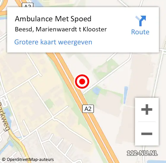Locatie op kaart van de 112 melding: Ambulance Met Spoed Naar Beesd, Marienwaerdt t Klooster op 17 augustus 2018 15:23