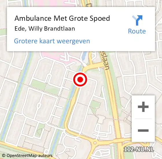 Locatie op kaart van de 112 melding: Ambulance Met Grote Spoed Naar Ede, Willy Brandtlaan op 17 augustus 2018 15:42